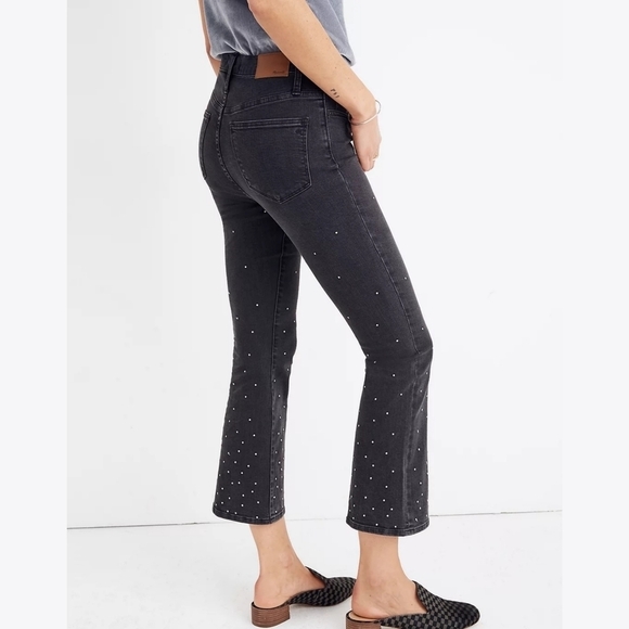 Madewell Black Scattered Metallic Dot High Rise Cali Demi Boot Cut Flare Jeans - Picture 2 of 15